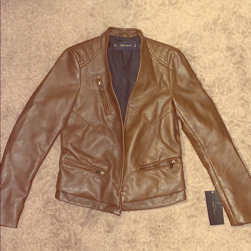 Brown faux leather jacket, Zara